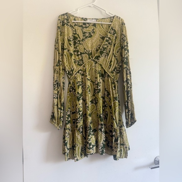 DISSH Deep V Neck Paisley Long Sleeve Mini Dress Size 12 - Picture 1 of 4